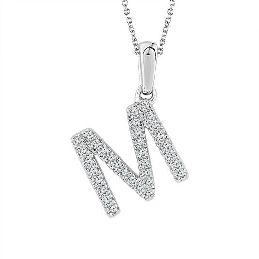 Diamond "M" Initial Pendant 14K White Gold