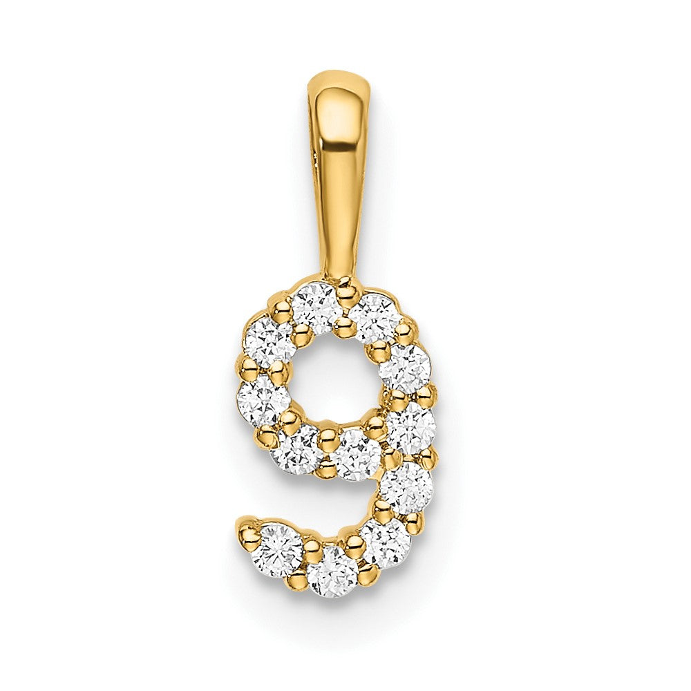 14K Diamond Number 9 Pendant