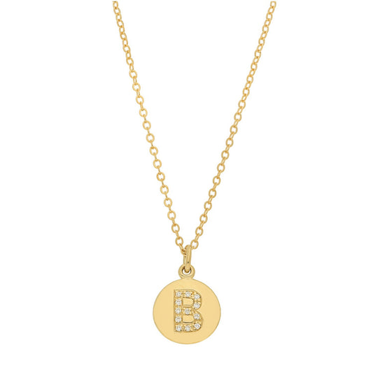 Disc Pendant with Pave Diamond Letter