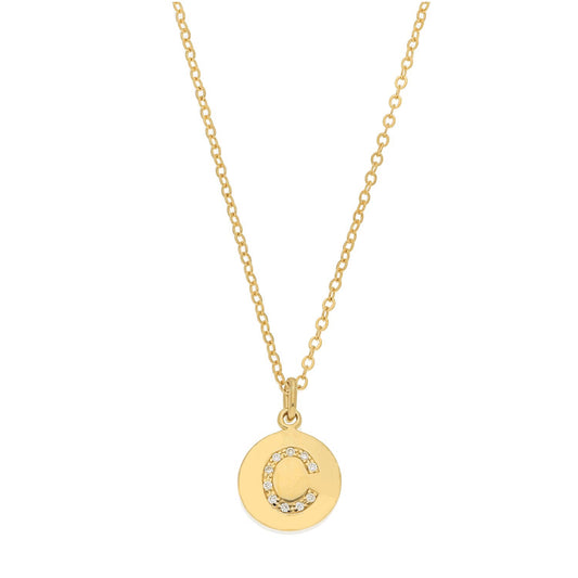 Disc Pendant with Pave Diamond Letter