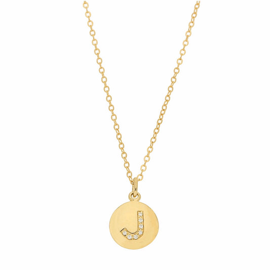 Disc Pendant with Pave Diamond Letter