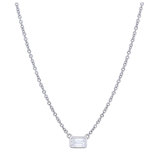 Sideways Emerald Bezel Diamond Necklace