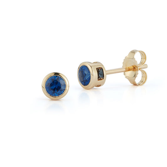 Bezel Blue Sapphire Stud Earrings