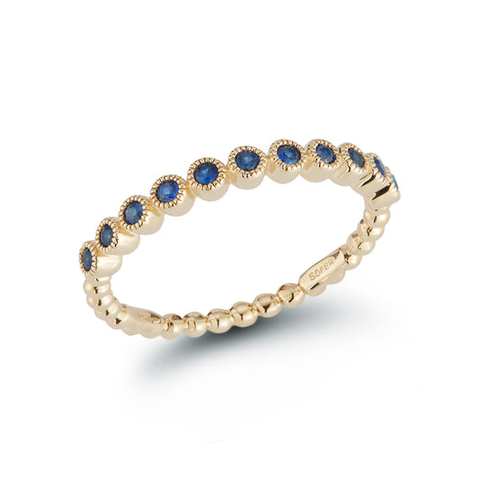 Blue Sapphire Milgrain Bezel Stackable Band