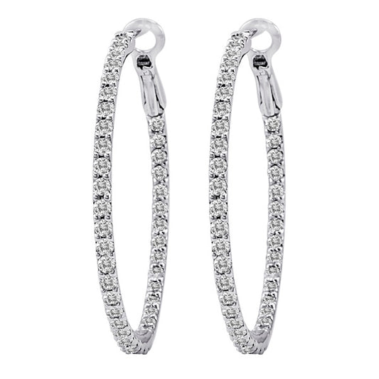 Diamond Hoop Earrings with Lever Back, 1 inch