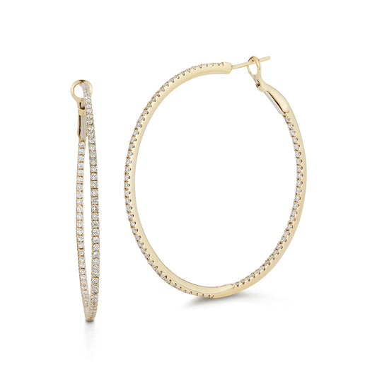 Inside and Outside Diamond Hoop Earrings, 2.00 inches