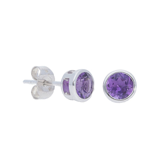 Plain Bezel Amethyst Stud Earrings