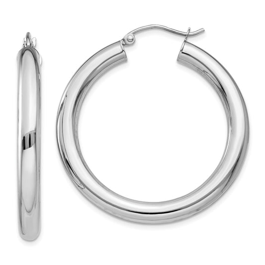 14K White Gold Polished 4mm Tube Hoop Earrings