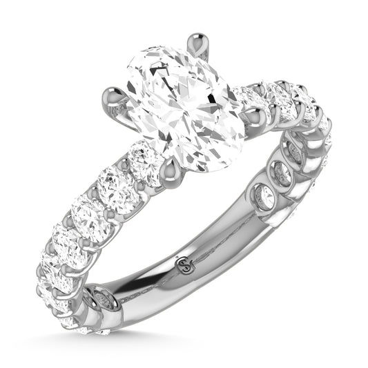 14K White Gold Diamond 1 3/4 Ct.Tw. Oval Shape Three Forth way Engagement Ring (Center 1.5 ctw)