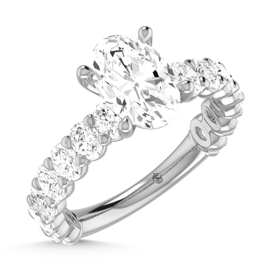 14K White Gold Diamond 2 3/8 Ct.Tw. Oval Shape Three Forth way Engagement Ring (Center 2 ctw)