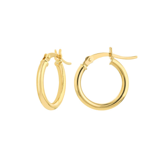 14K Yellow Gold Polished Hoop Earrings 2mm x 15mm