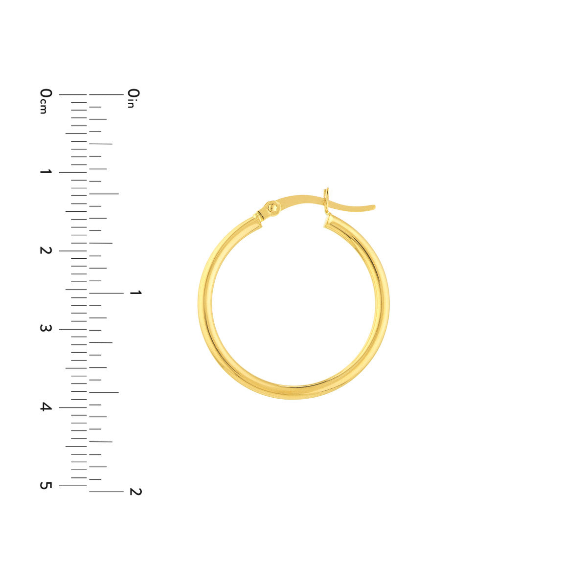 14K Yellow Gold Polished Hoop Earrings 2mm x 25mm