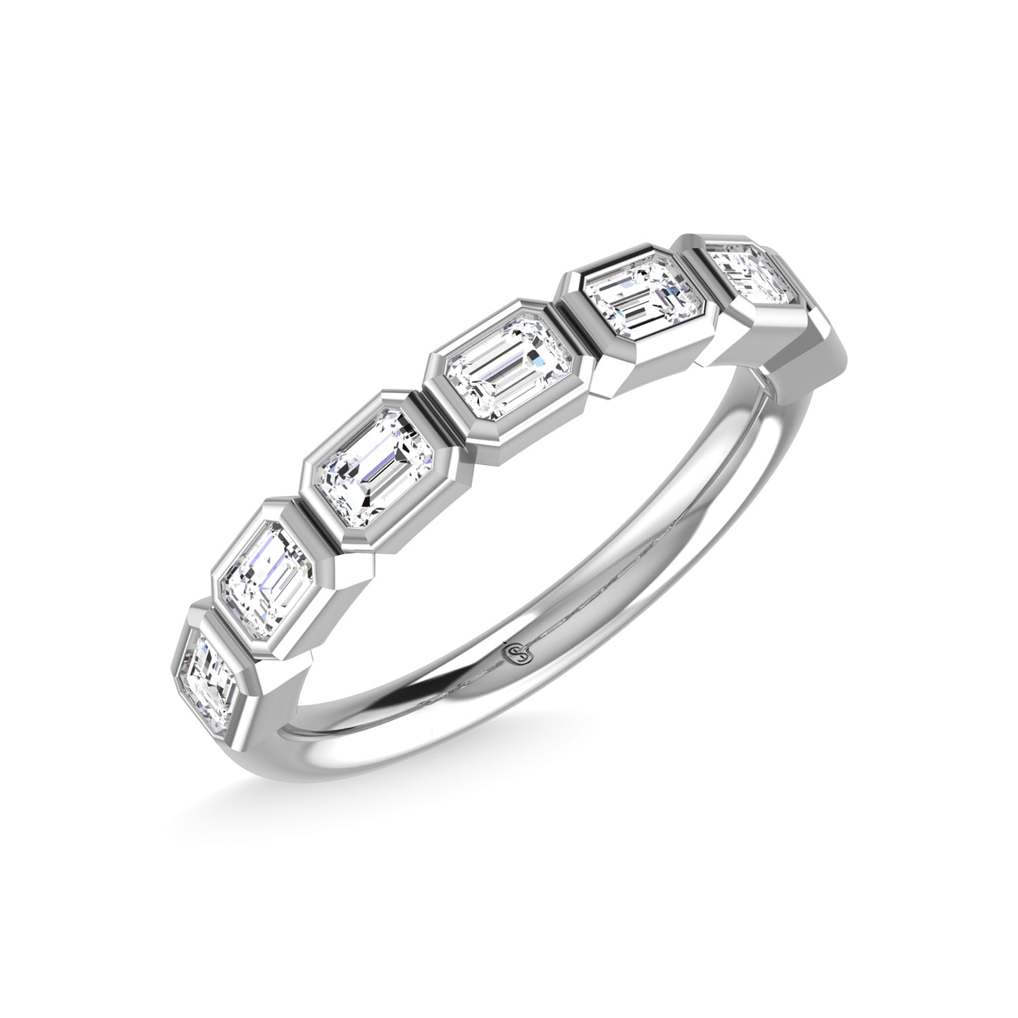 14K White Gold Lab Grown Diamond 1 Ct.Tw. Emerald Shape Three Forth Way Wedding Band (size 6.5)