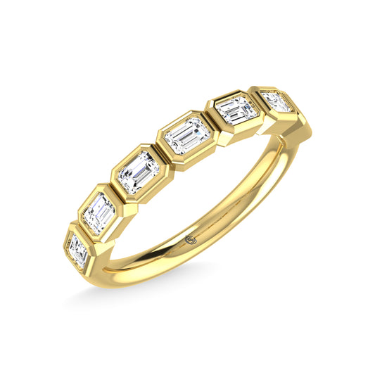 14K Yellow Gold Lab Grown Diamond 1 Ct.Tw. Emerald Shape Three Forth Way Wedding Band (size 6.5)