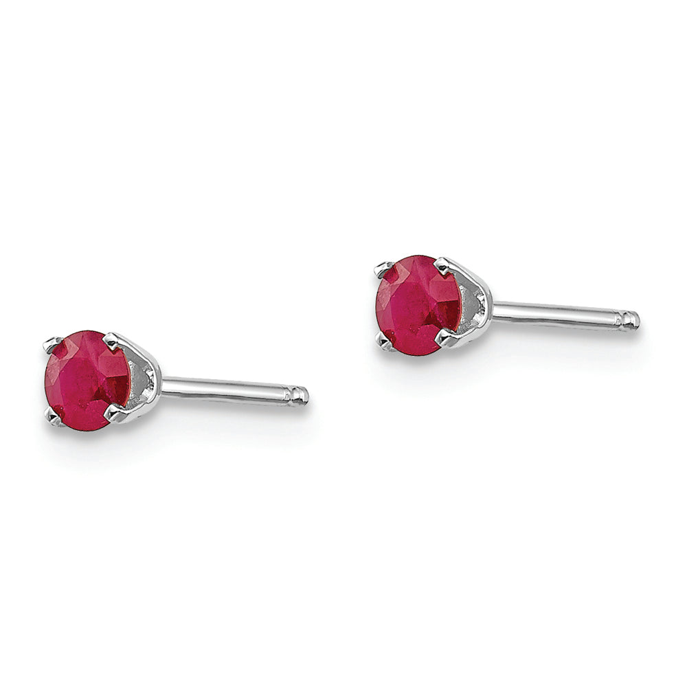 14k White Gold 3mm Ruby Stud Earrings