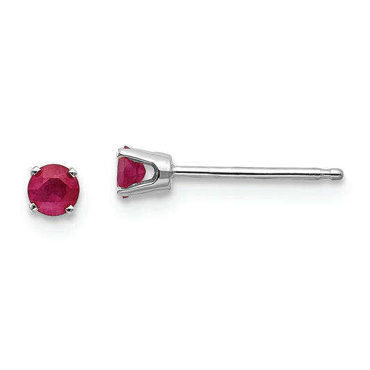 14k White Gold 3mm Ruby Stud Earrings