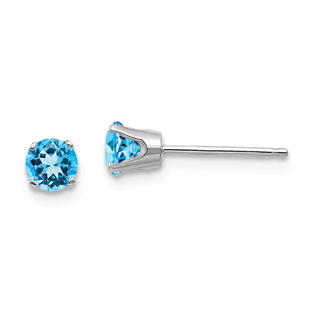 14k White Gold 4mm Blue Topaz Stud Earrings