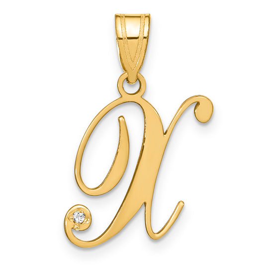 14KY Script Letter X Initial Pendant with Diamond