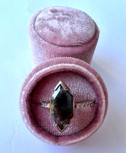 Elongated Salt and Pepper Diamond Ring