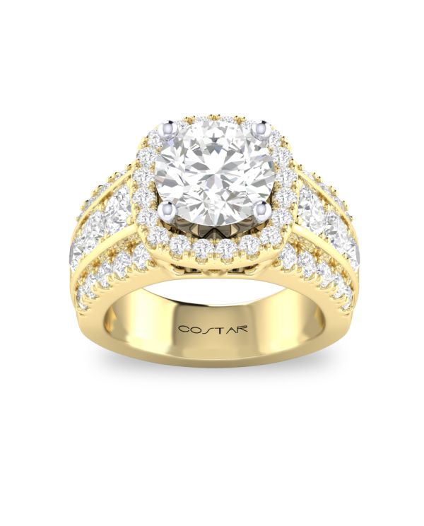 Round Halo Statement Side Diamond Engagement Ring