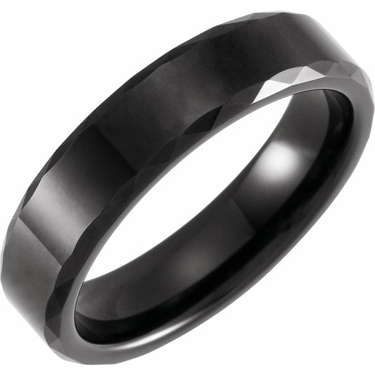 Black Tungsten Faceted Beveled-Edge Band