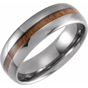 Tungsten Domed Band with Acacia Wood Inlay
