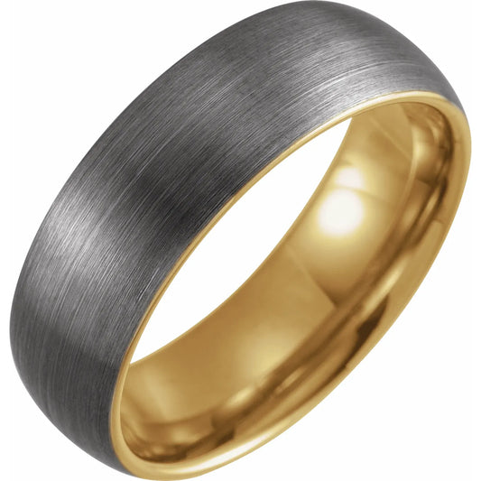 18K Yellow Gold and Tungsten Half Round Band with Satin Finish