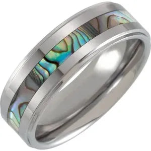 Tungsten Flat Edge Band with Mother of Pearl Inlay
