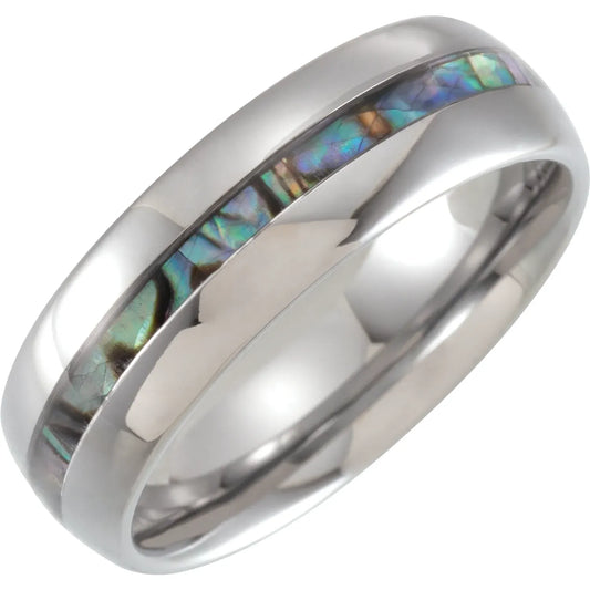 Tungsten Domed Band with Pearl Shell Inlay