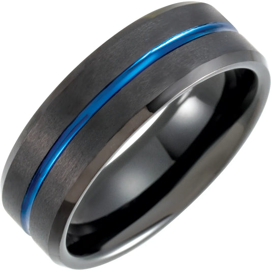 Black & Blue Tungsten Grooved Band