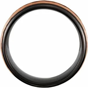 18k Rose Gold PVD & Black Tungsten Grooved Band