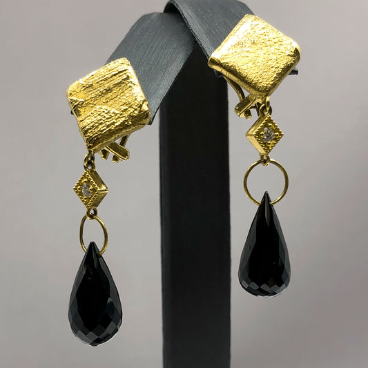18kt Black Spinel and Diamond Briolette Earrings