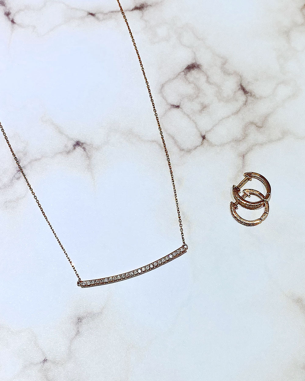 Diamond Bar Necklace - Rose Gold