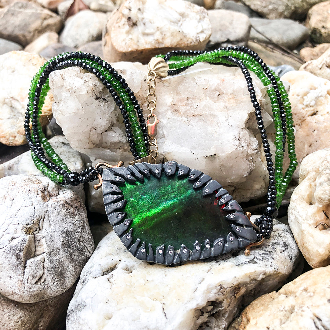 EC Black & Gold Ammolite and Diamond Necklace