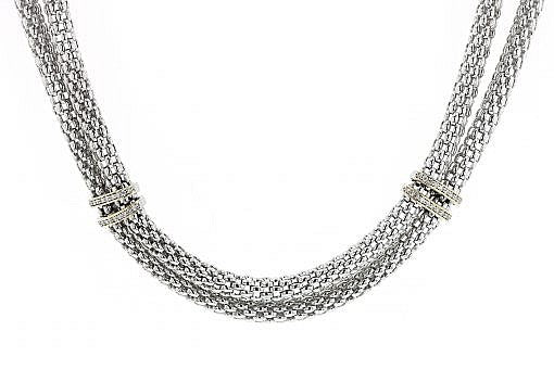 PIYARO Italian Silver Double Strand Necklace